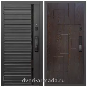 Красивые входные двери, Умная входная смарт-дверь Армада Каскад BLACK МДФ 10 мм Kaadas K9 / МДФ 16 мм ФЛ-57 Дуб шоколад